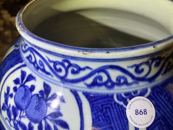 A Chinese blue and white vase with floral panels, Wanli